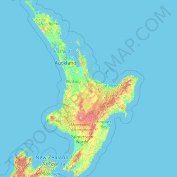 New Zealand Terrain Map North Island Topographic Map, Elevation, Relief