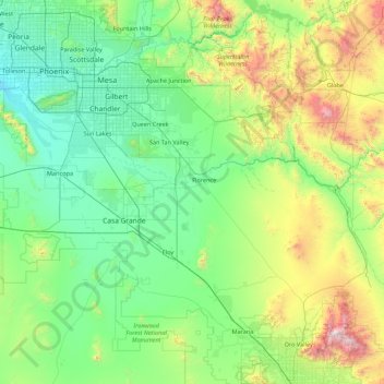 Pinal County topographic map, elevation, relief