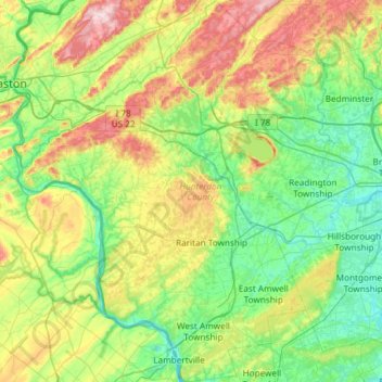 Hunterdon County topographic map, elevation, relief