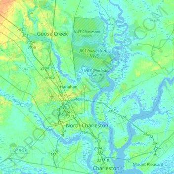 Charleston Sc Elevation Map North Charleston Topographic Map, Elevation, Relief