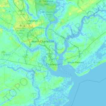Charleston topographic map, elevation, relief