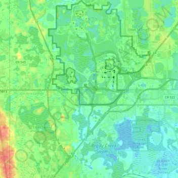 Reedy Creek Improvement District Topographic Map Elevation Relief