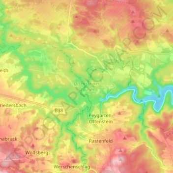 Ottensteiner Stausee topographic map, elevation, relief