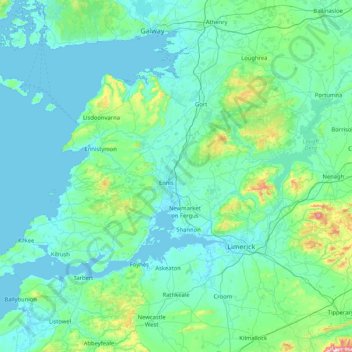 County Clare topographic map, elevation, relief