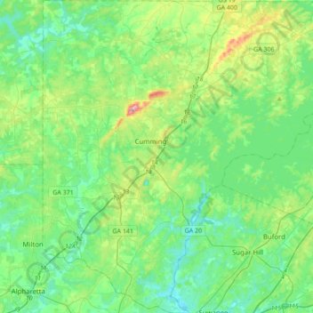 Forsyth County topographic map, elevation, relief