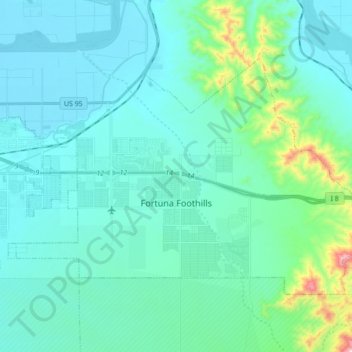 Fortuna Foothills topographic map, elevation, relief