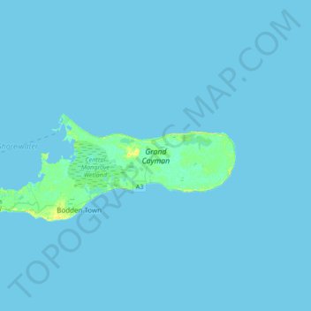 Grand Cayman topographic map, elevation, relief