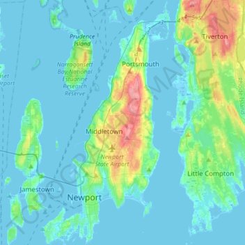 Rhode Island Elevation Map Aquidneck Island Topographic Map, Elevation, Relief