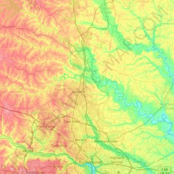 Hanover County topographic map, elevation, relief