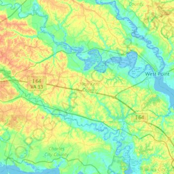 New Kent County topographic map, elevation, relief