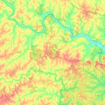 Powhatan County topographic map, elevation, relief