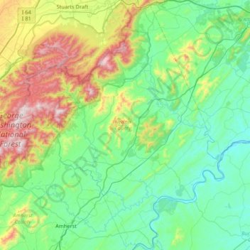 Nelson County topographic map, elevation, relief