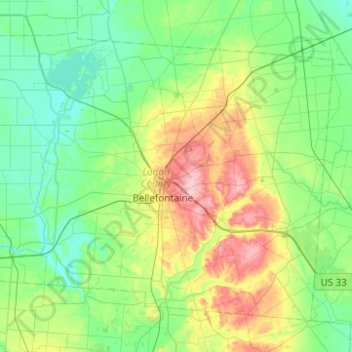 Logan County topographic map, elevation, relief