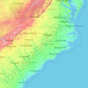 North Carolina topographic map, elevation, relief