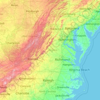 Virginia topographic map, elevation, relief