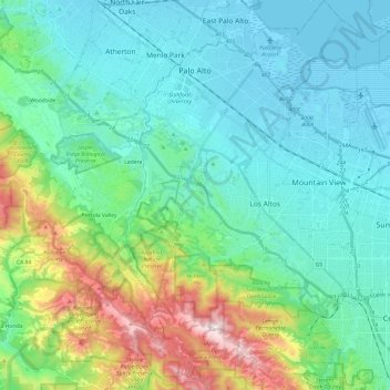 Palo Alto topographic map, elevation, relief