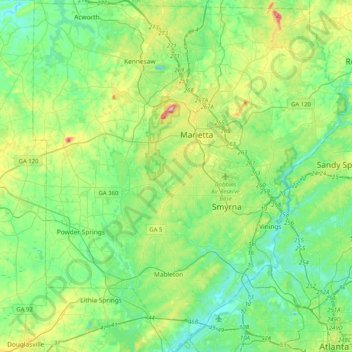 Cobb County topographic map, elevation, relief