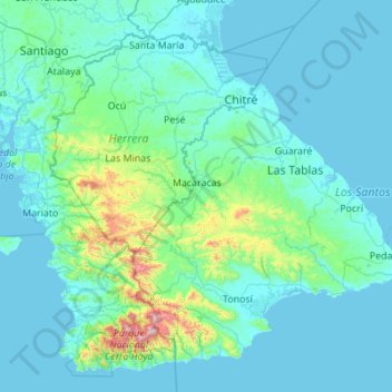 Azuero Peninsula Panama Map Península De Azuero Topographic Map, Elevation, Relief