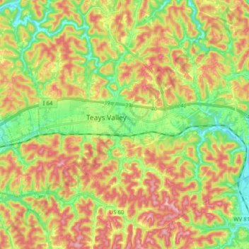 Teays Valley topographic map, elevation, relief