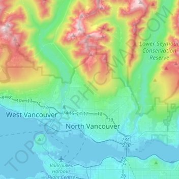 Topographic Map Of Vancouver District Of North Vancouver Topographic Map, Elevation, Relief
