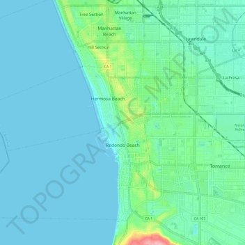 Redondo Beach topographic map, elevation, relief