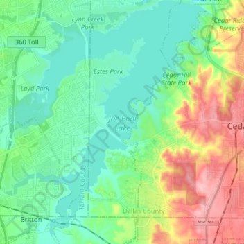 Joe Pool Lake Map Joe Pool Lake Topographic Map, Elevation, Relief