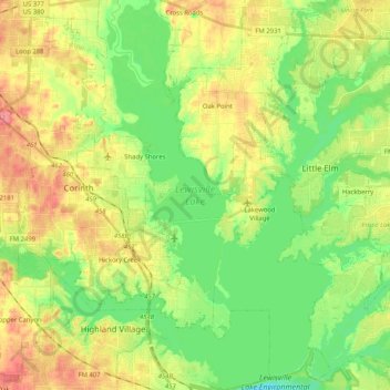 Lake Lewisville Topo Map Lewisville Lake Topographic Map, Elevation, Relief