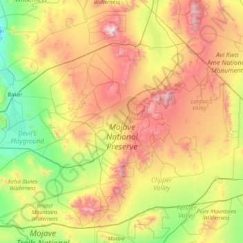 Mojave National Preserve topographic map, elevation, relief