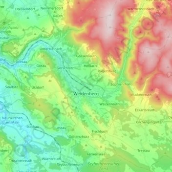 Weidenberg topographic map, elevation, relief