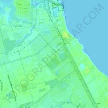 Kemah topographic map, elevation, relief