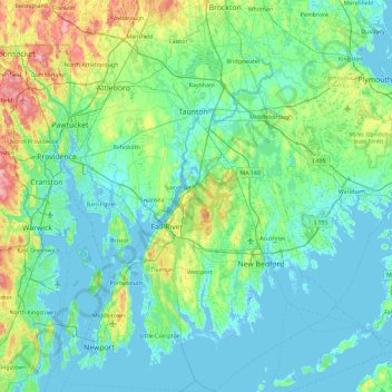 Map Of Bristol County Ma Bristol County Topographic Map, Elevation, Relief