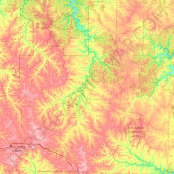 Texas County topographic map, elevation, relief