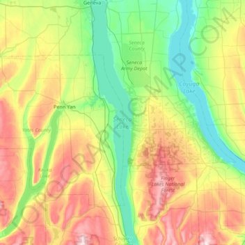 Seneca Lake Topographic Map Seneca Lake Topographic Map, Elevation, Relief