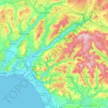 Neath Port Talbot Map Neath Port Talbot Topographic Map, Elevation, Relief