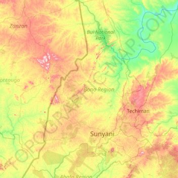 Topographic Map Of Ghana Brong-Ahafo Region Topographic Map, Elevation, Relief