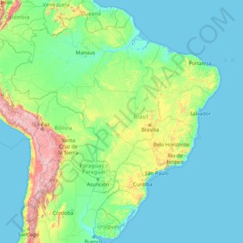 Brazil topographic map, elevation, relief