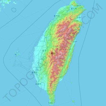 Taiwan topographic map, elevation, relief