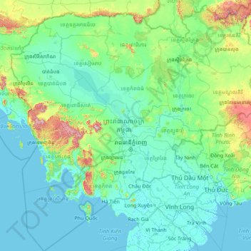 Cambodia Topographic Map, Elevation, Relief