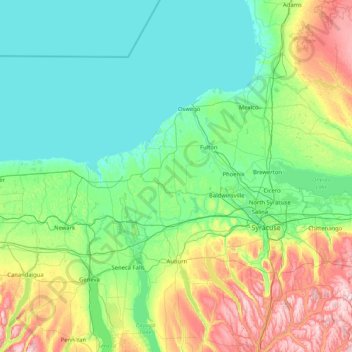 Cayuga County topographic map, elevation, relief
