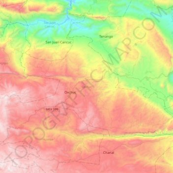 Oxchuc topographic map, elevation, relief