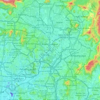 Topo Map With Elevation Kuala Lumpur Topographic Map, Elevation, Relief