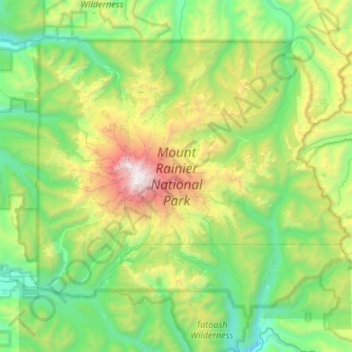 Mount Rainier National Park topographic map, elevation, relief