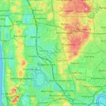 Perth Elevation Above Sea Level City Of Stirling Topographic Map, Elevation, Relief
