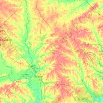 Grimes County topographic map, elevation, relief