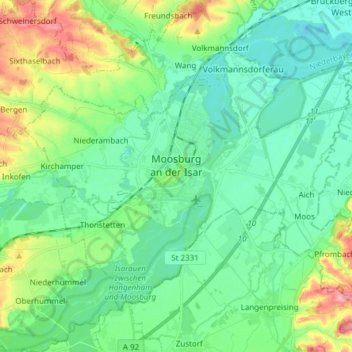 Moosburg topographic map, elevation, relief