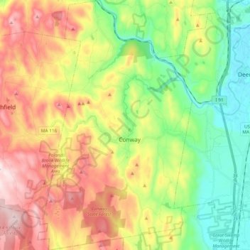 Conway topographic map, elevation, relief