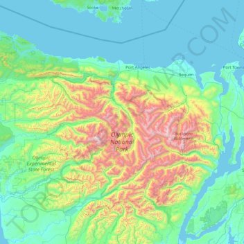 Olympic National Park topographic map, elevation, relief