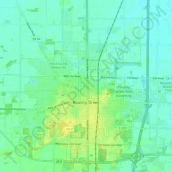 Bowling Green topographic map, elevation, relief