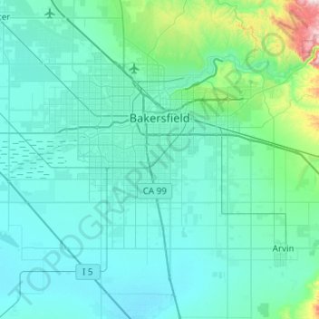 Bakersfield topographic map, elevation, relief