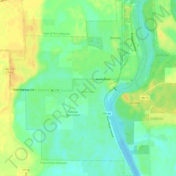 Nekoosa topographic map, elevation, relief